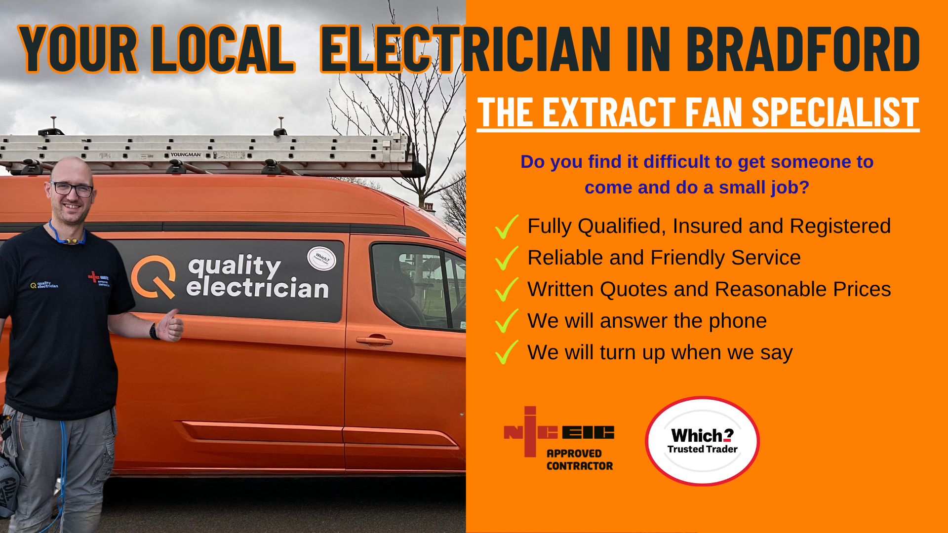 Nathan with van - electrician in Bradford